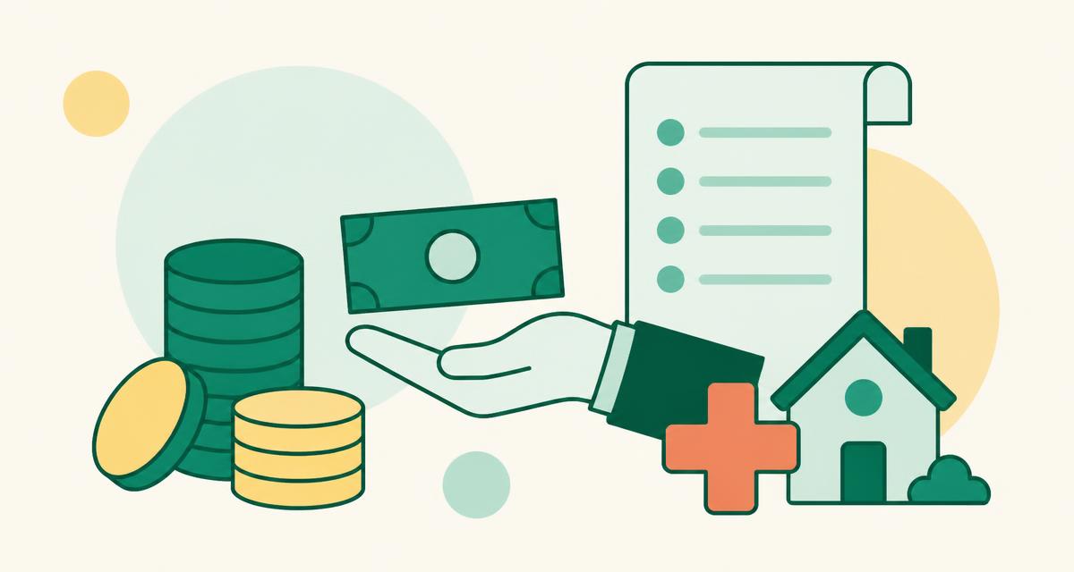 Illustration of coins, a hand receiving cash, a receipt, a medical cross and a house representing Irish tax credits and reliefs