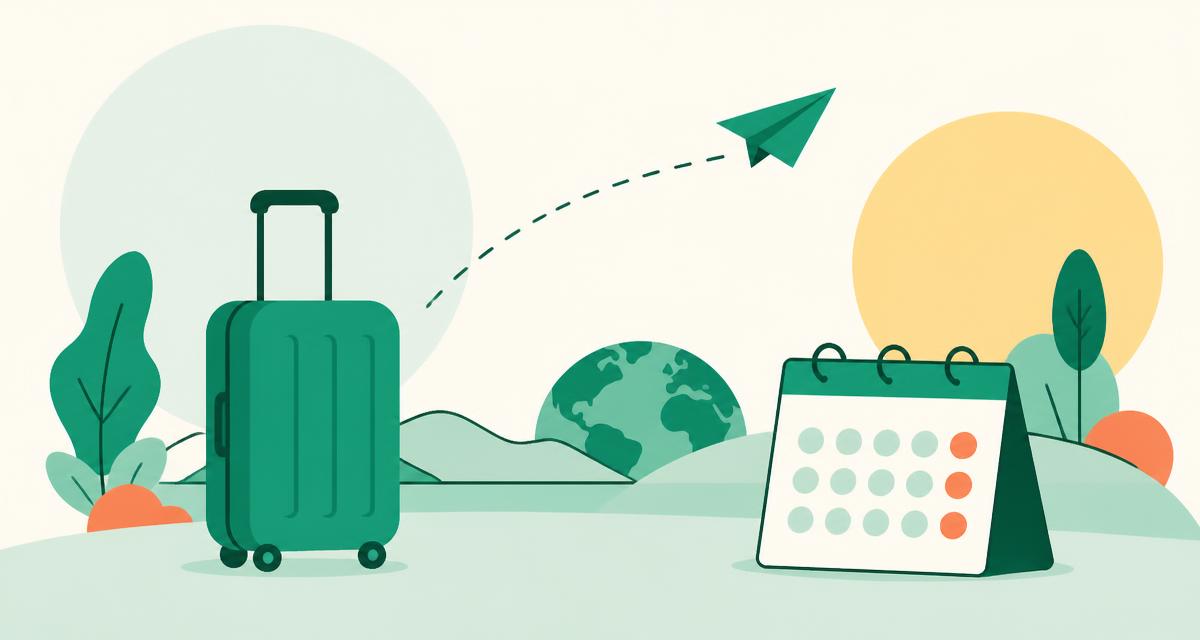Illustration of a suitcase, a paper plane and a calendar representing moving to or leaving Ireland