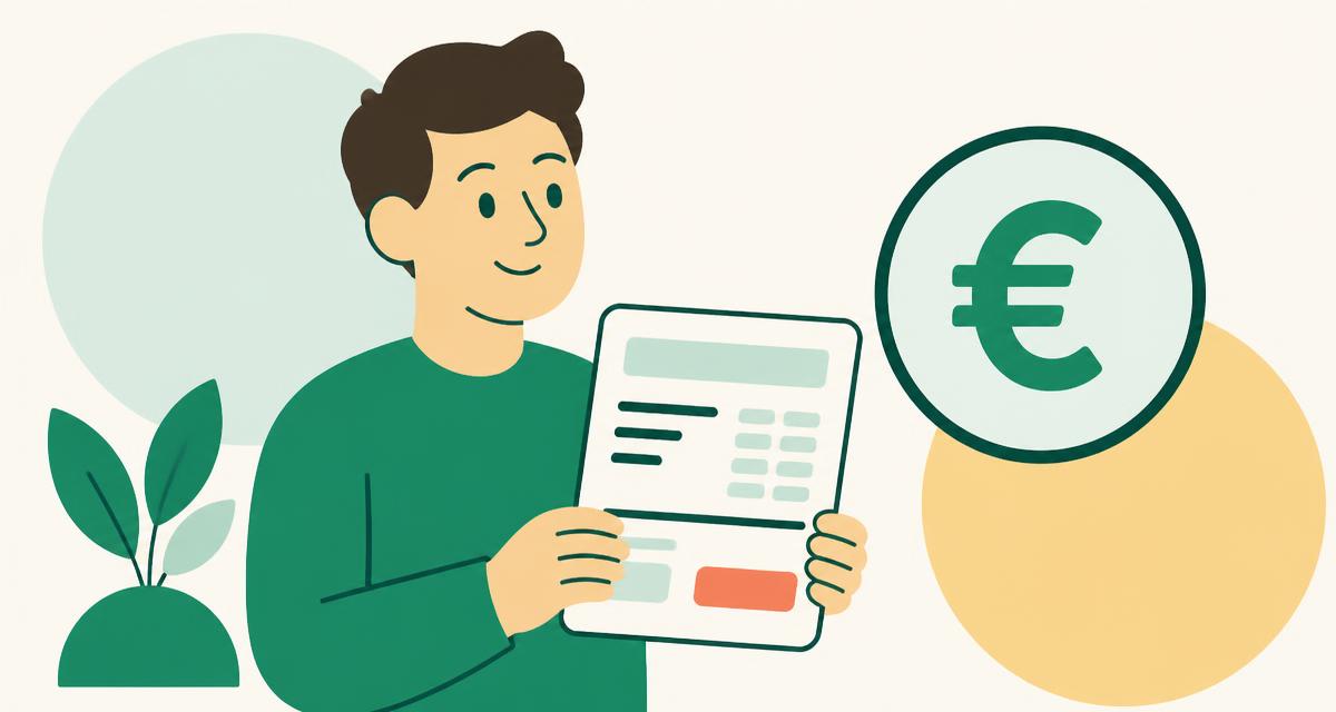 Illustration of a person holding an Irish payslip beside a euro coin symbol